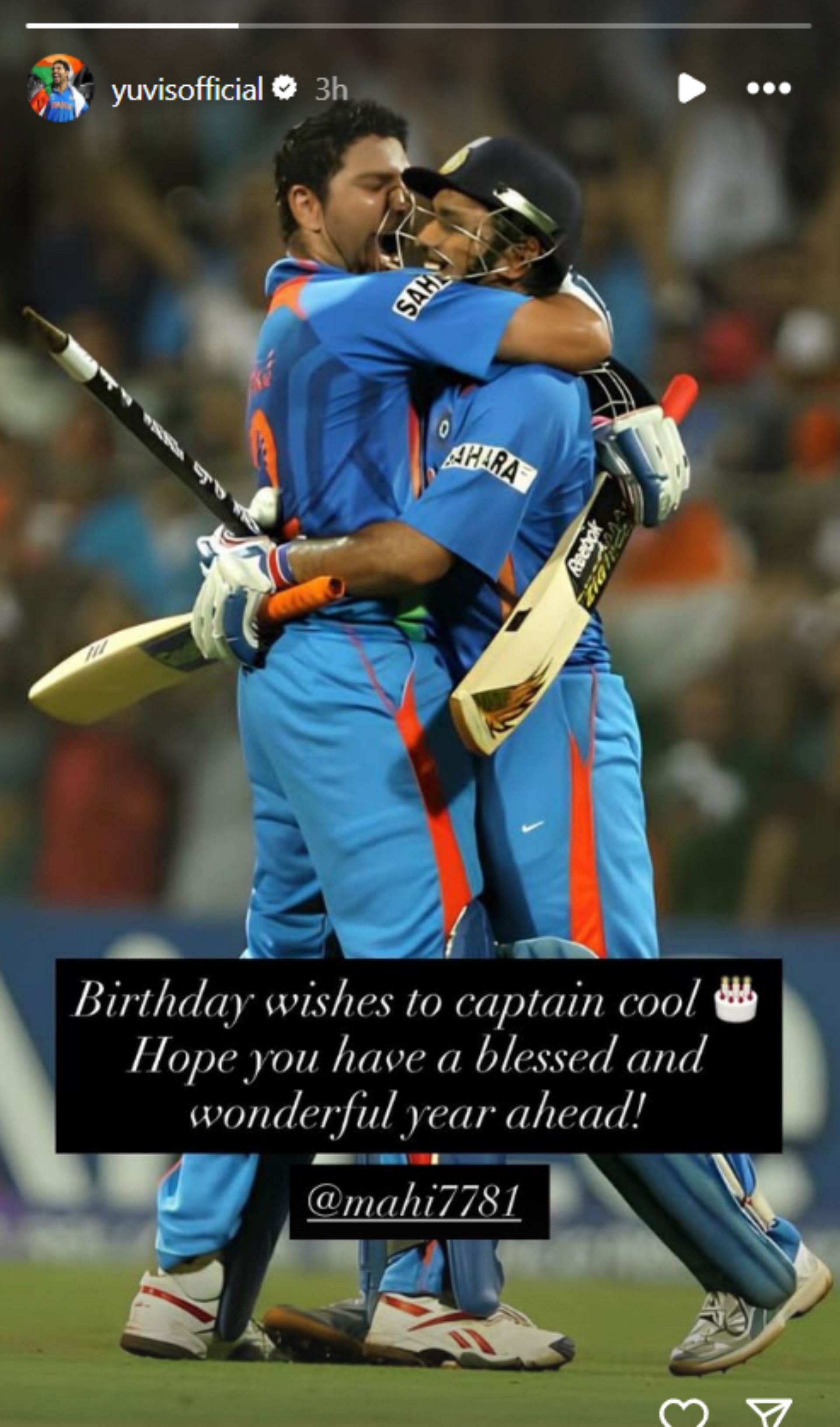 Yuvraj Singh's birthday wish to MS Dhoni on Instagram. (Image: Yuvraj Singh/Instagram)